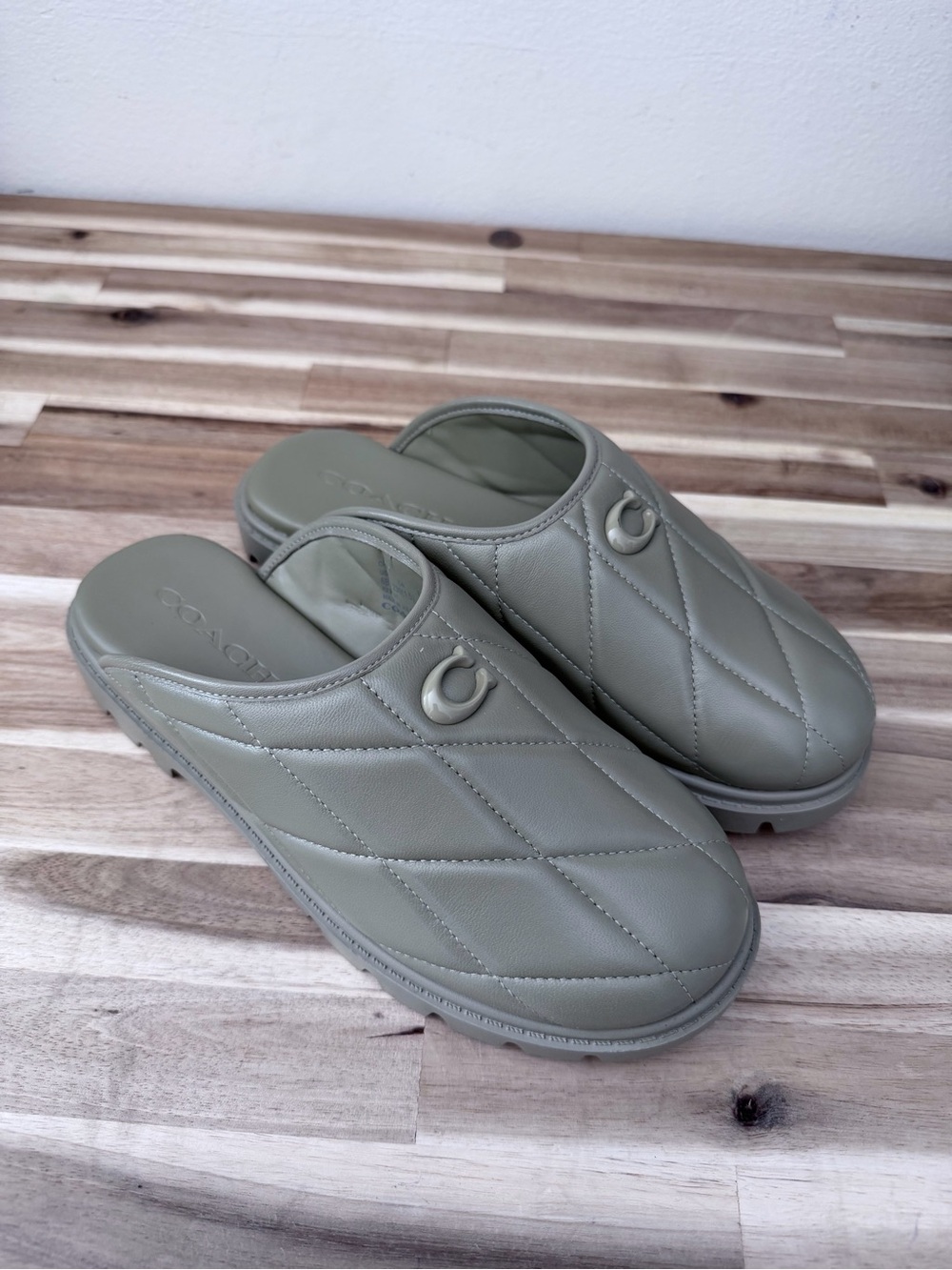 Coach Quilted Slip-On Clogs in Olive